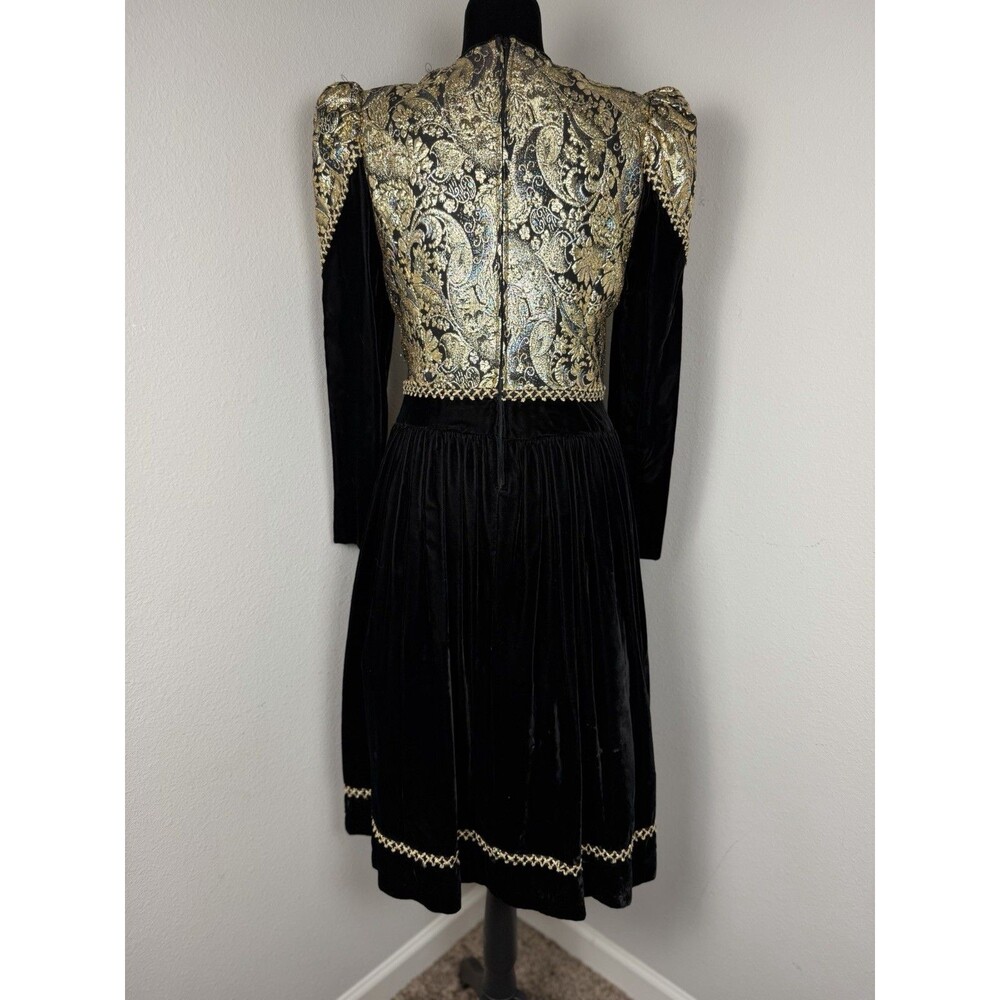 Jessica McClintock Vintage Black Velvet Gold Brocade Dress 12 Prairie Victorian - Picture 16 of 16